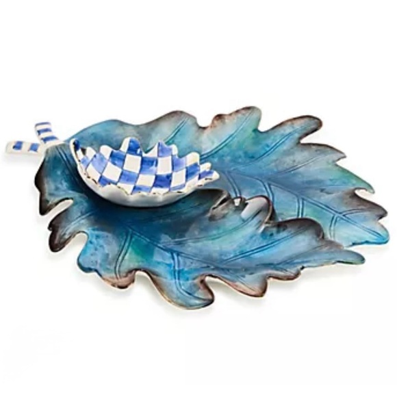 Mackenzie-Childs - Royal Check Autumn Leaf Ceramic Serving Set 2 pcs - NWT - NIB